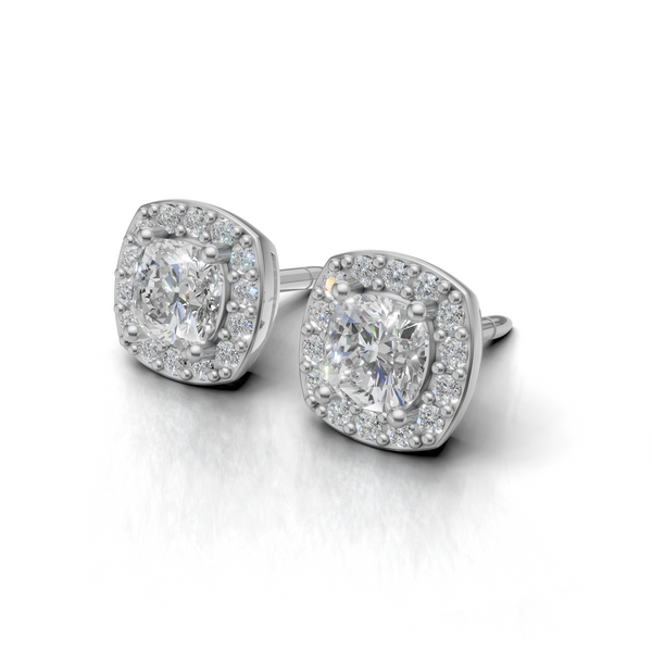 DAVRAY Cushion Halo Daimond Stud Earings
