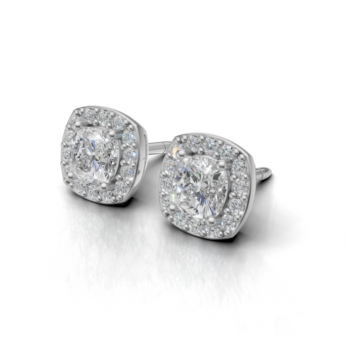 DAVRAY Cushion Halo Daimond Stud Earings